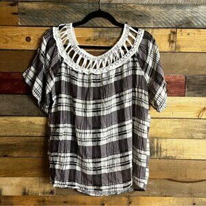Oddy Gray Plaid Top Size‎ Small